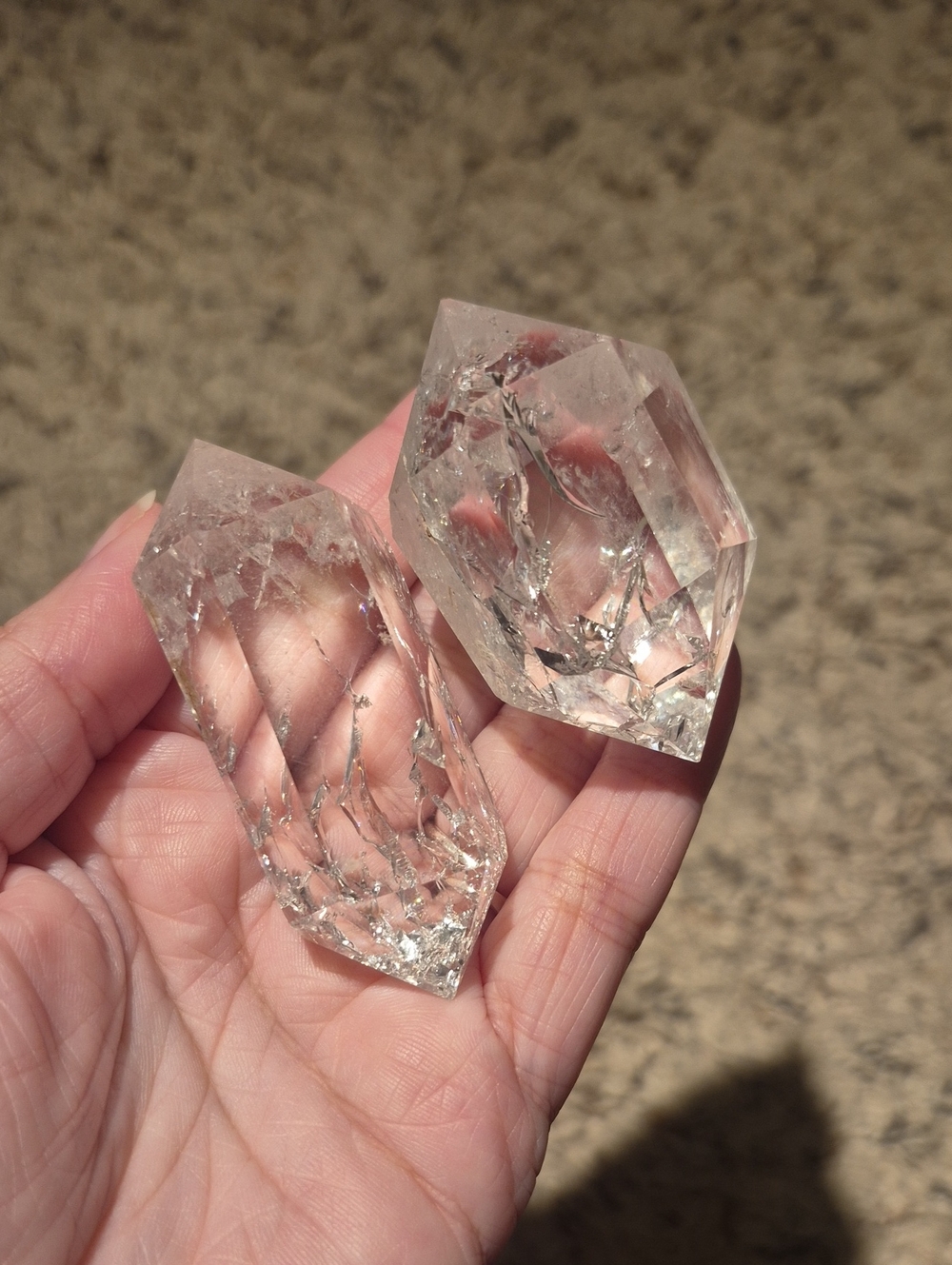 "Crackle" Clear Crystal Point Pair - Double Terminated Quartz